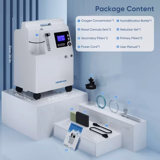 Concentratore di ossigeno portatile intelligente Longfian PSA Electric da 5 litri in stock